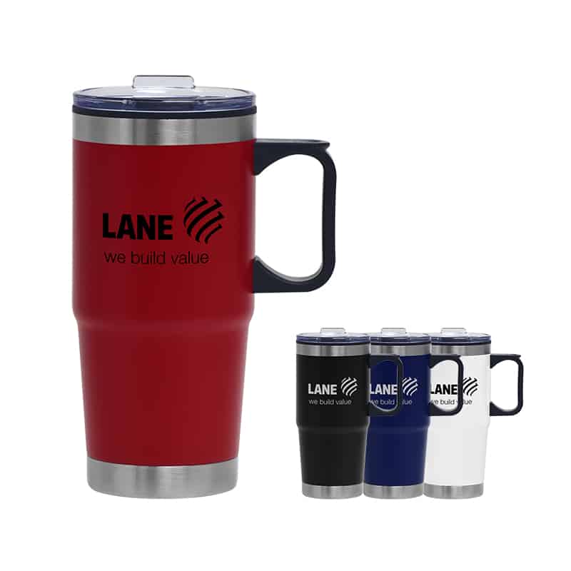 Custom 24 oz Stainless Steel Travel Mugs Bulk - Delphi Satin Finish in Blue with engraved logo