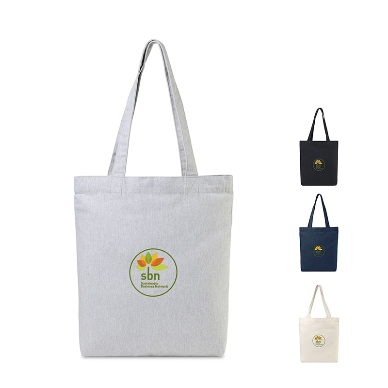 WARE Custom Recycled Cotton Totes Bulk in Natural color, showing the gusseted bottom for extra capacity and the large imprint area for custom branding.