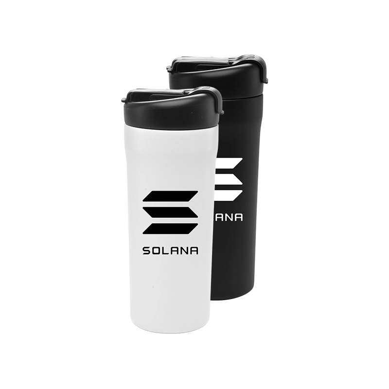 Custom Insulated Gemini Travel Mugs 24 oz made of stainless steel with copper vacuum insulation, dual lid, and ready for branded logos.