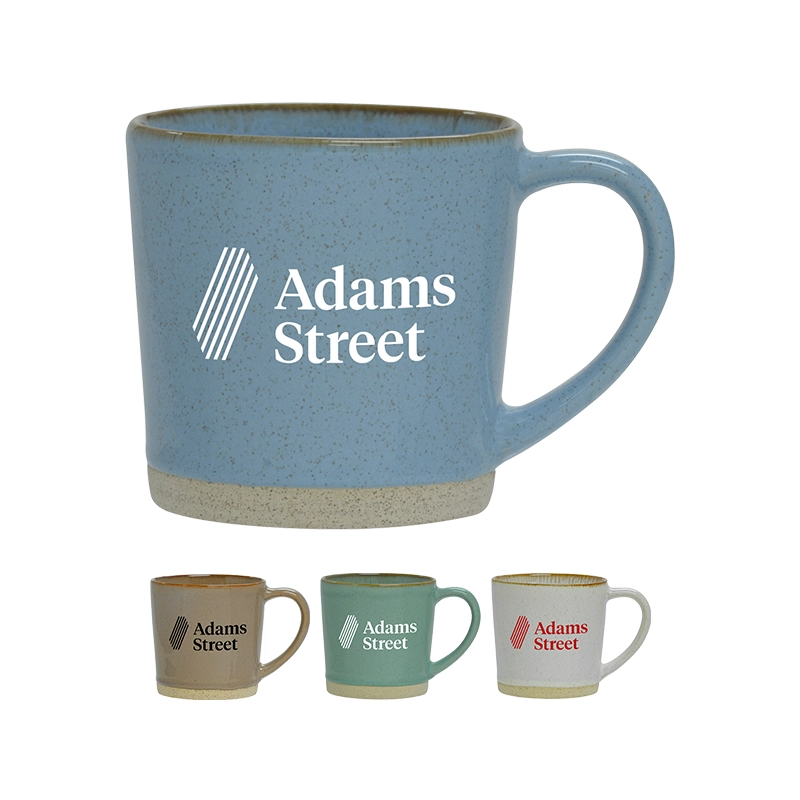 Personalized Rustic Collection Mugs in Cream, Green, Sky Blue, Brown with custom reactive glaze finish.