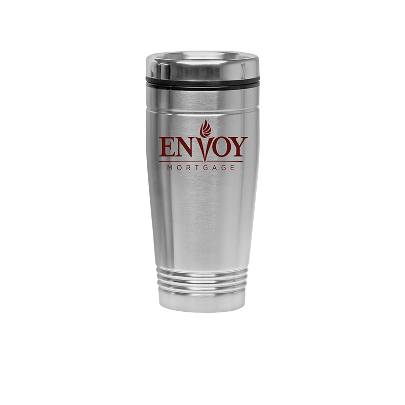 18 oz Steel City Classic Travel Mug with thumb-slide chrome lid and double-wall stainless steel, ready for personalized logos.