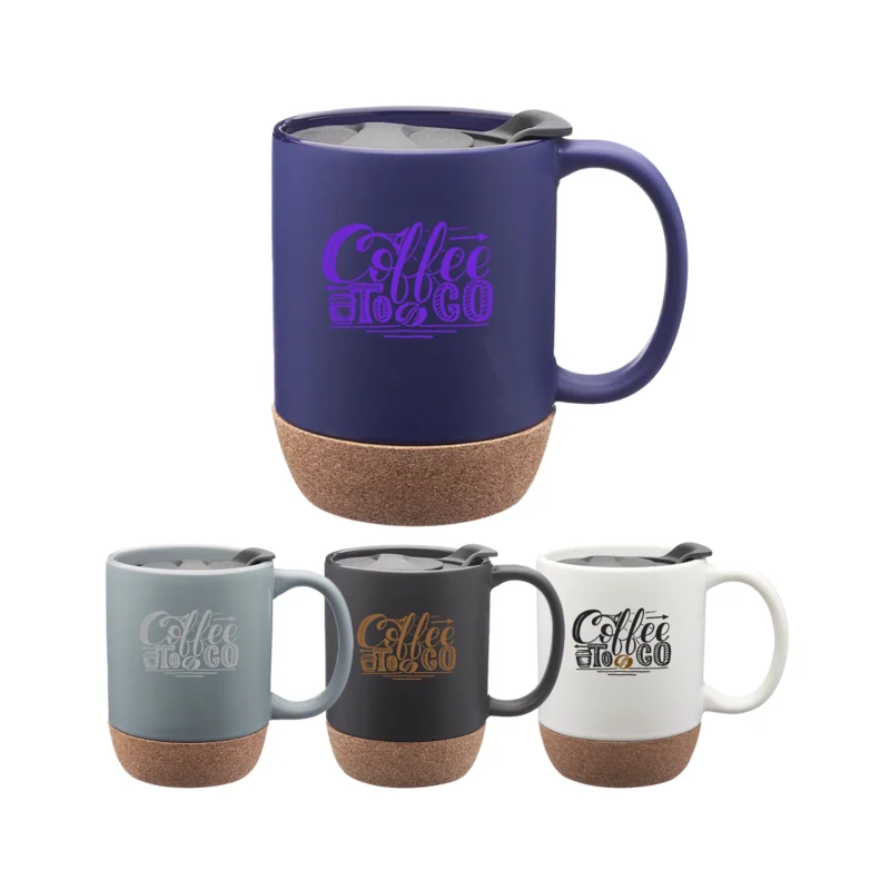 13 oz Barista Cork Bottom Ceramic Mugs with lids